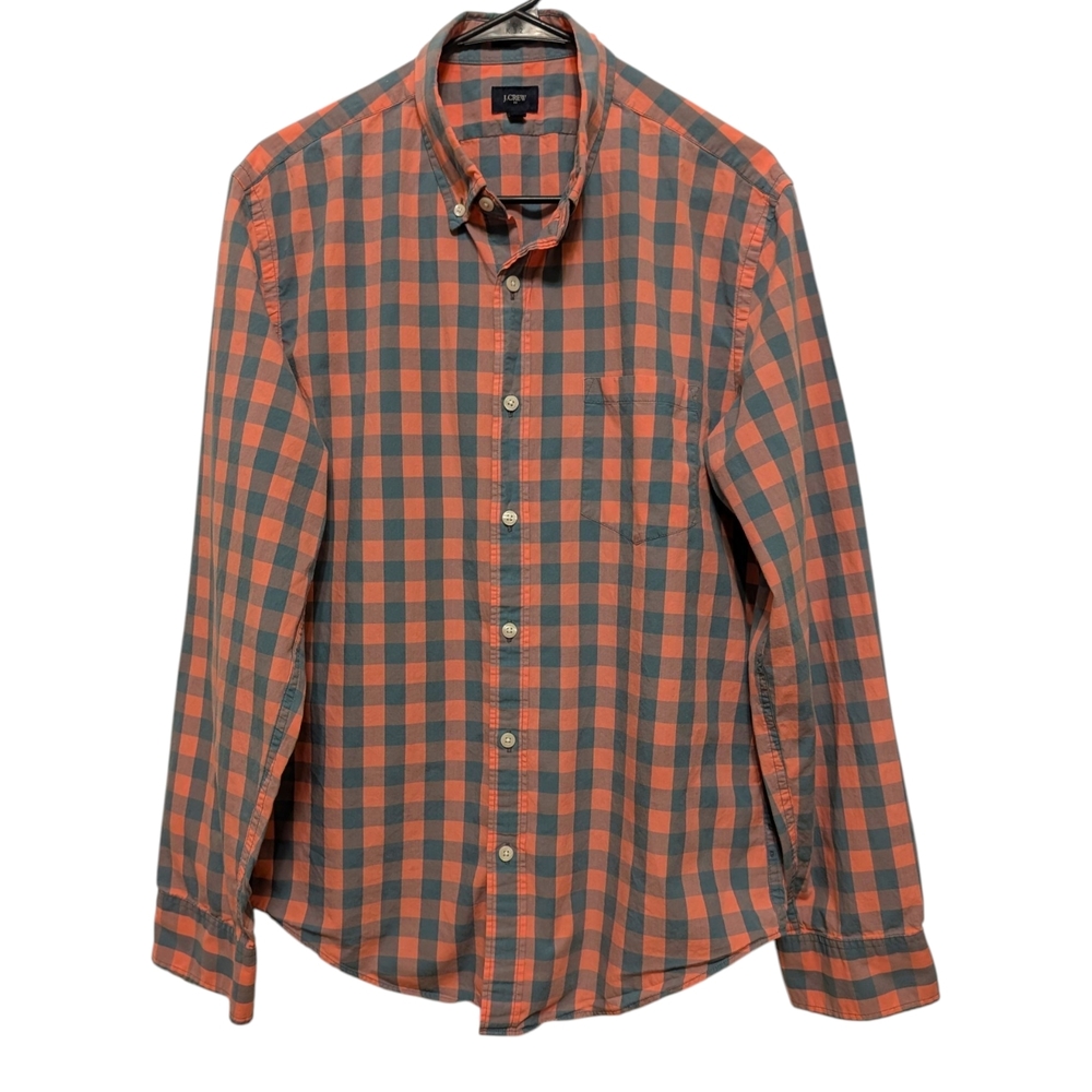 J. Crew Coral and Gray Checkered Shirt